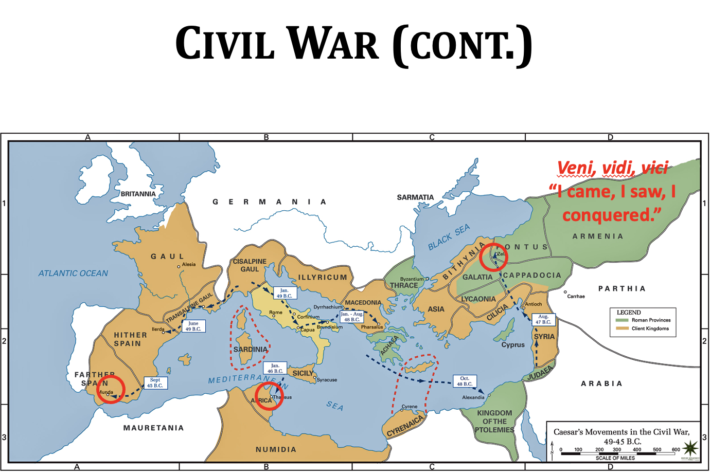 Caesar's movement during the civil war continue
